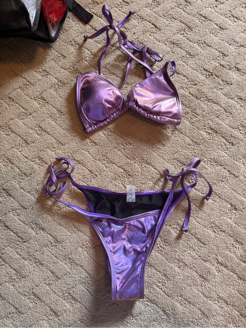 Metallic Iridescent Purple Tie Bikini Set